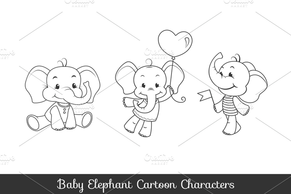 Baby elephant cartoon characters set, an Illustration by Teneresa (Photo 2 of 2)