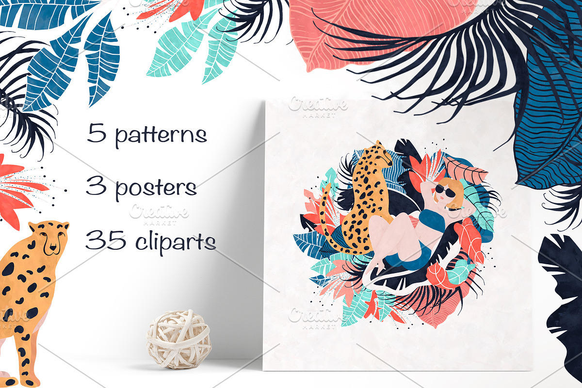 Tropical Girls and Cheetah, a Pattern Graphic by Lidiebug (Photo 2 of 4)