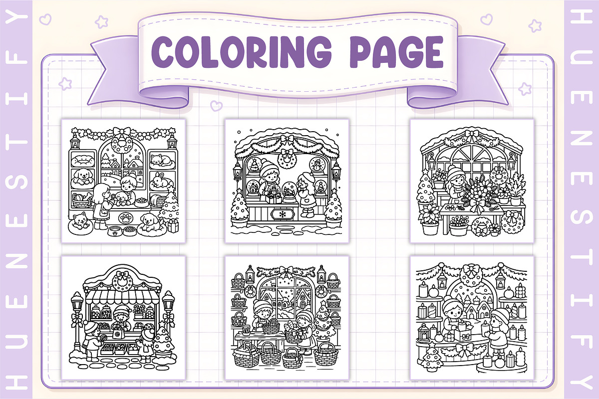 Tiny Christmas Shops Coloring Book, a Seasonal Illustration by HueNestify (Photo 3 of 4)