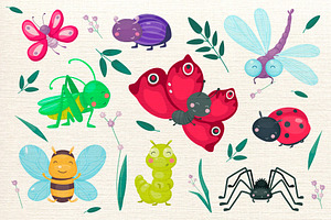 Cute Cartoon Vector Insects