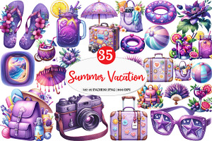 Purple Summer Vacation Graphics, an Illustration by Watercolor design