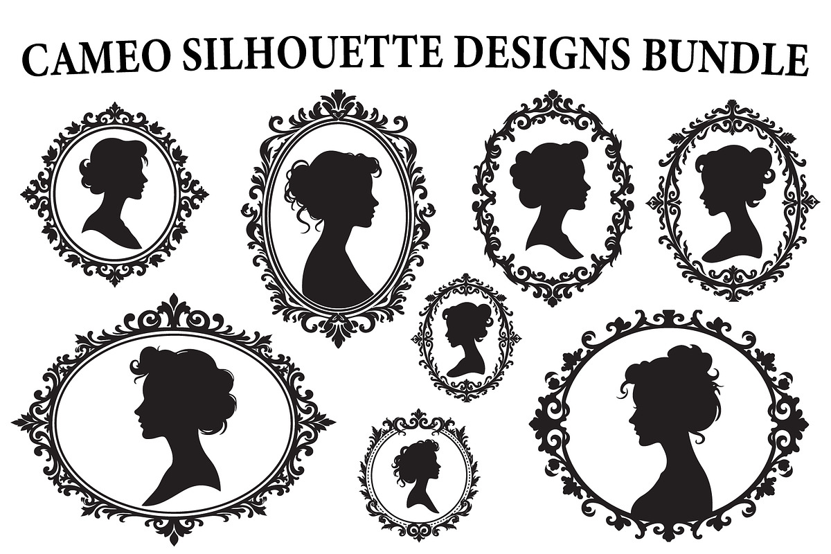 cameo silhouette designs bundle, an Illustration by jahid234 (Photo 1 of 8)