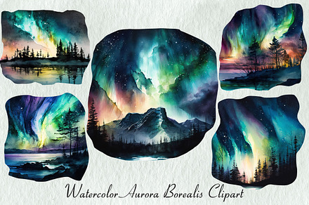Watercolor northern lights, a Graphic by Norse Studio