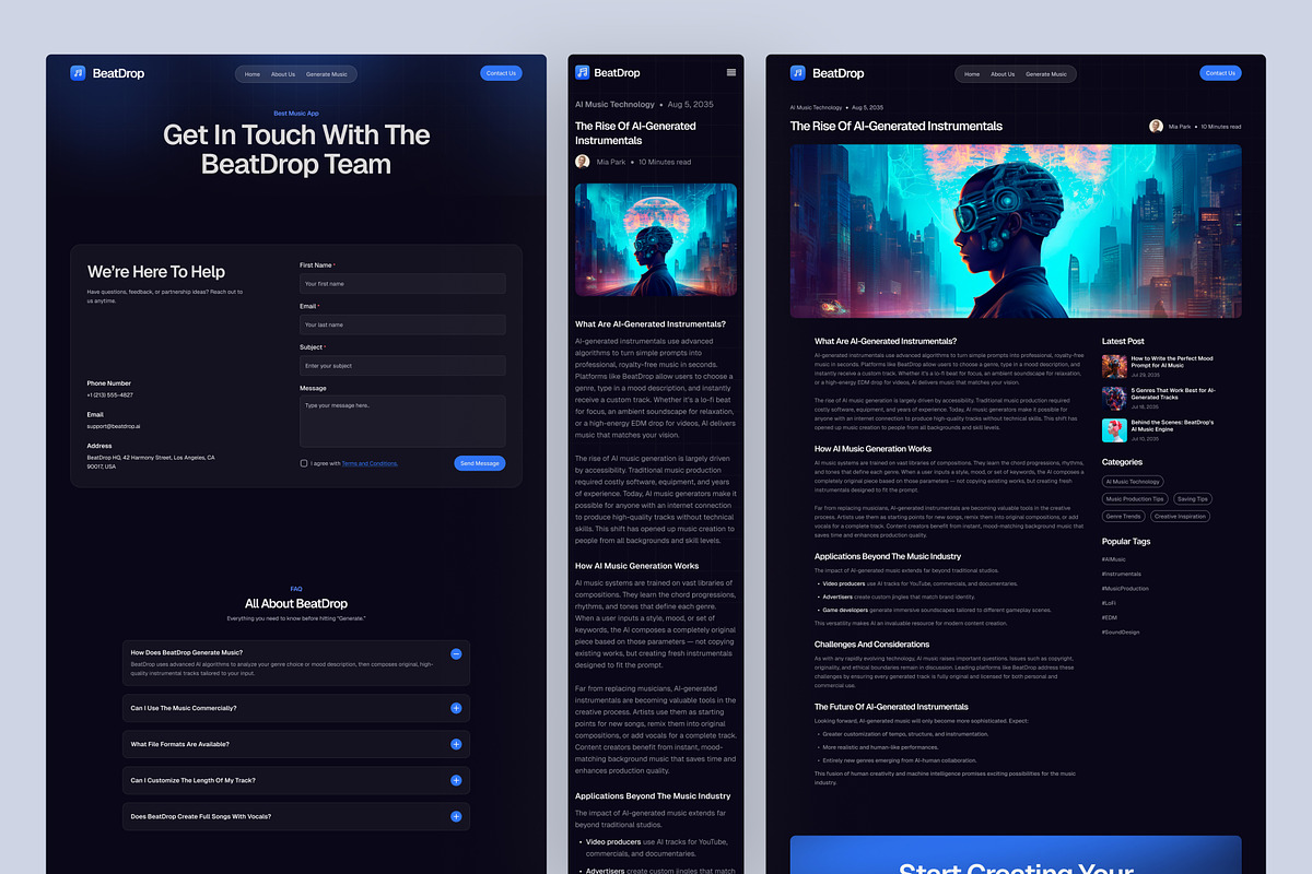 AI Music Generator Website UI Figma, an UI Kit Template by peterdraw (Photo 2 of 7)