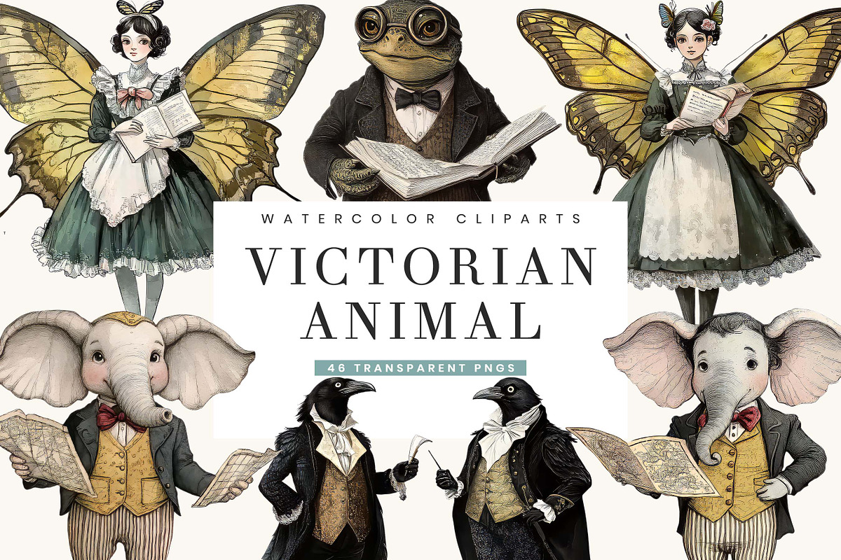 Victorian Whimsical Animal Clipart, an Animal Illustration by BusyDaydesign (Photo 1 of 9)