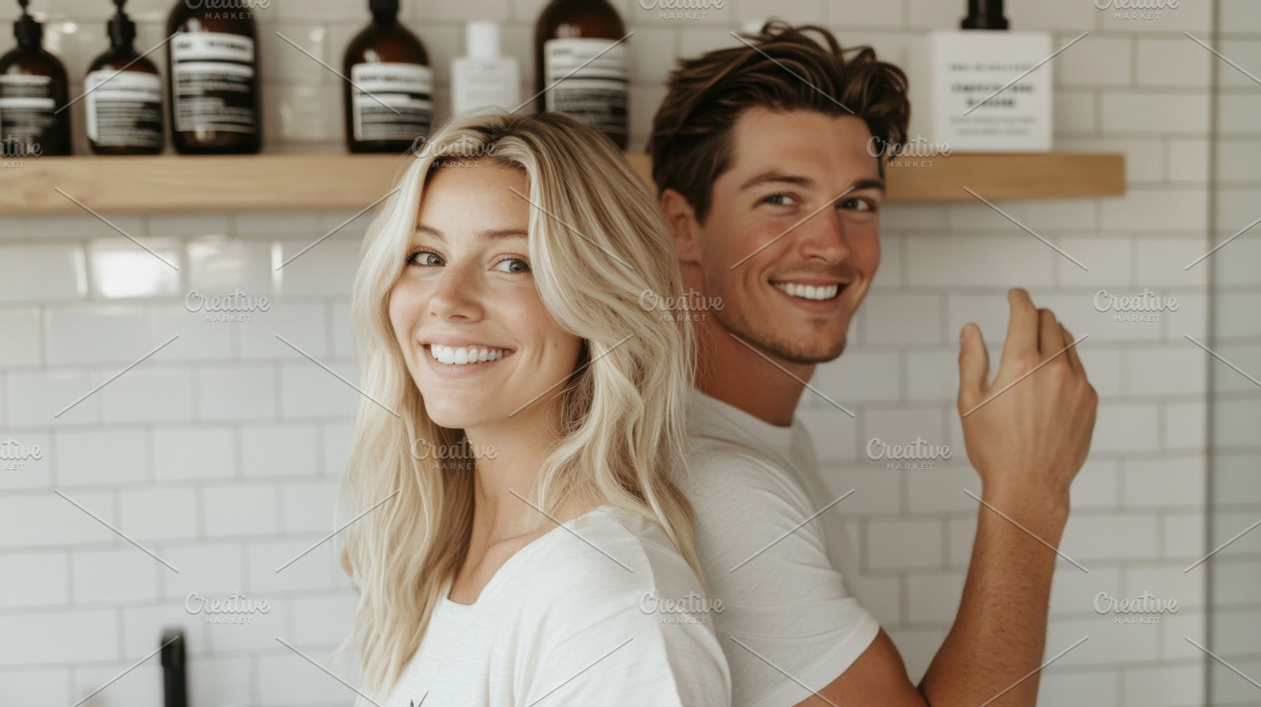 Cheerful couple in bright kitchen, a Photo by Beautiful things