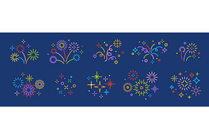 Firework salute line icons, a Seasonal Illustration by kotoffei