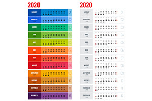 Yearly Wall Calendar Planner Template For 2020 Year.