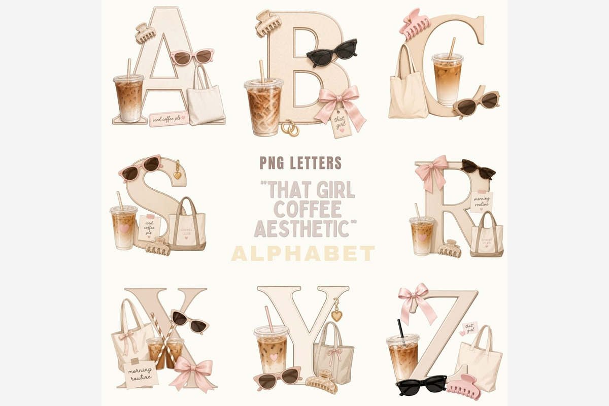 That Girl Coffee Alphabet PNG Bundle, a Work Illustration by Tanya Kart (Photo 6 of 6)