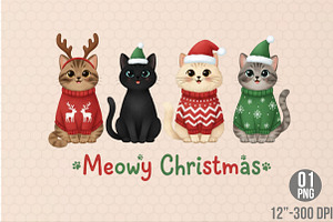 Meowy Christmas Cats PNG, an Illustration by Designking