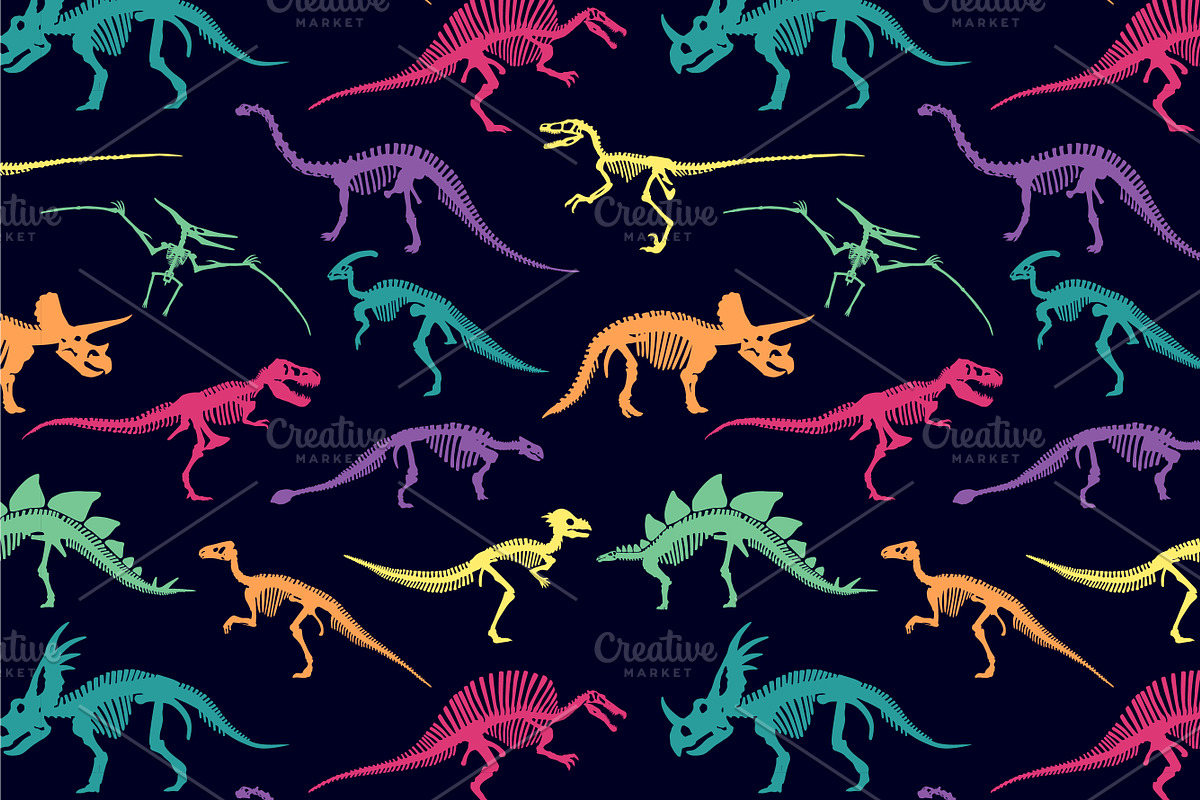 Dinosaurs Skeletons Patterns and Set, a Pattern Graphic by Andres M Rodriguez (Photo 3 of 6)