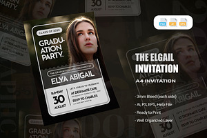 Elgail Graduation Invitation, an Invitation Template by AQR Studio