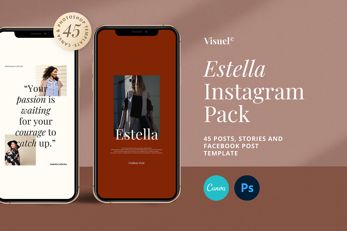 Estella Instagram Pack | PS & Canva, a Social Media Template by Visuel Colonie® (Photo 1 of 15)