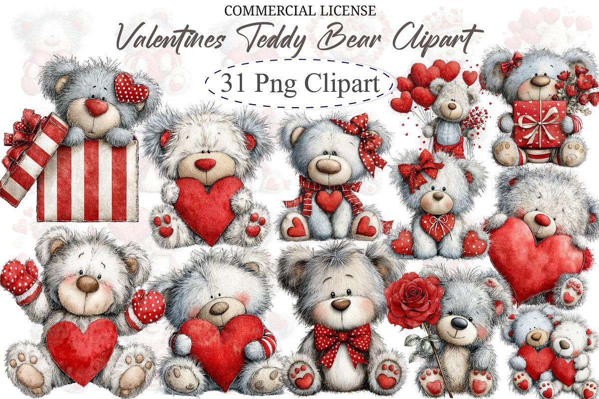 Valentines Teddy Bear Clipart, an Illustration by designcity5 (Photo 1 of 5)