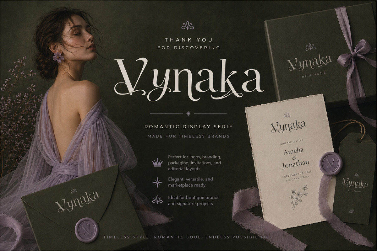 Vynaka Romantic Display Serif, a Script Font by Nouric Design (Photo 5 of 5)