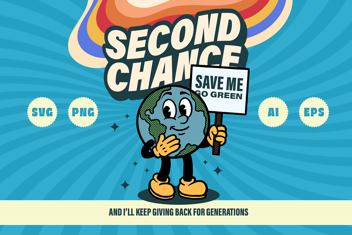 Retro Earth Globe Cartoon Character, an Illustration by Tekuni (Photo 7 of 10)
