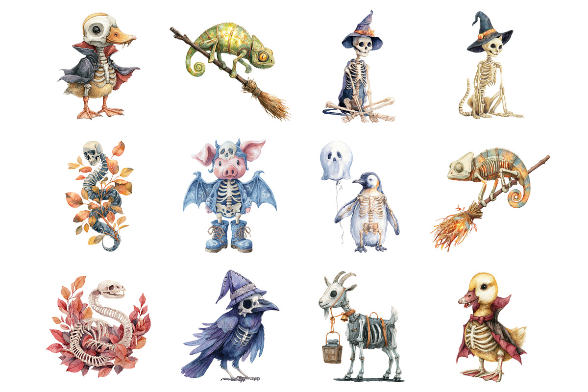 Halloween Skeleton Animals Clipart, a Graphic by CitraGraphics (Photo 2 of 4)