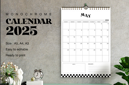 Calendar 2025 | Monochrome, a Poster Template by Emilly Studio