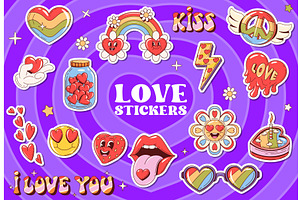 Retro y2k groovy love stickers, a Seasonal Illustration by Vector Tradition