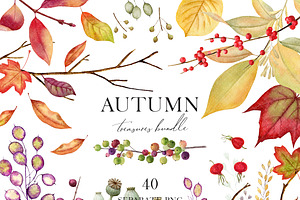 Autumn Herbarium Watercolor Clipart