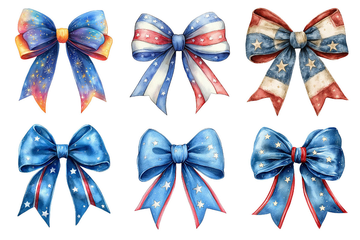 4th of July Bow Sublimation Clipart, an Illustration by Dream Creation (Photo 5 of 6)