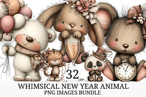 Whimsical New Year Animal Clipart, an Illustration by Craft Nest