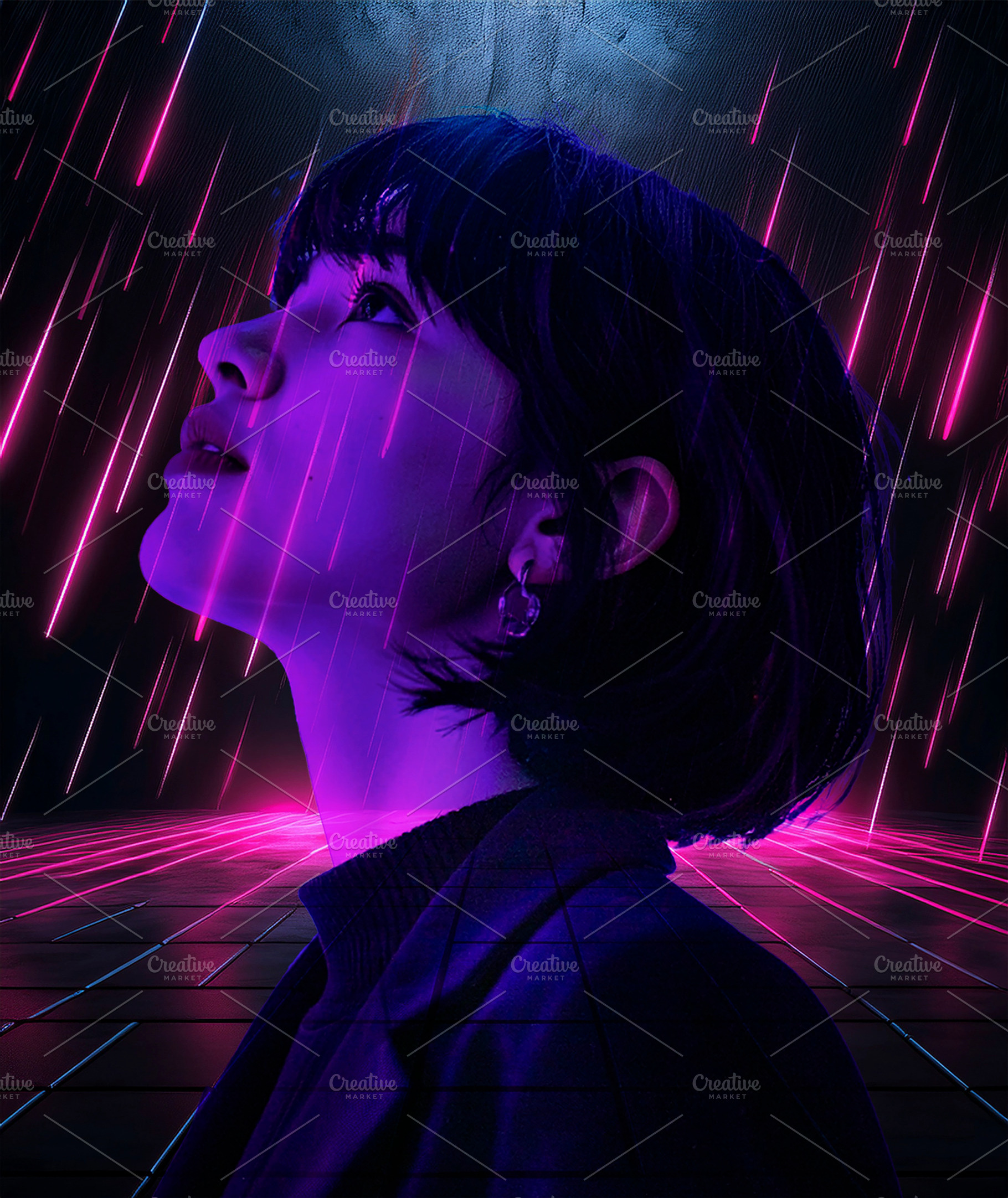 Fantasy scene of young woman gaze upward meteor shower, a Person Photo by DanFLCreativo