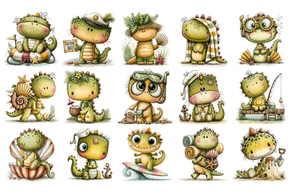Cute Beach Dino PNG Clipart, a Seasonal Illustration by Nicolle's Colorful Art (Photo 5 of 5)
