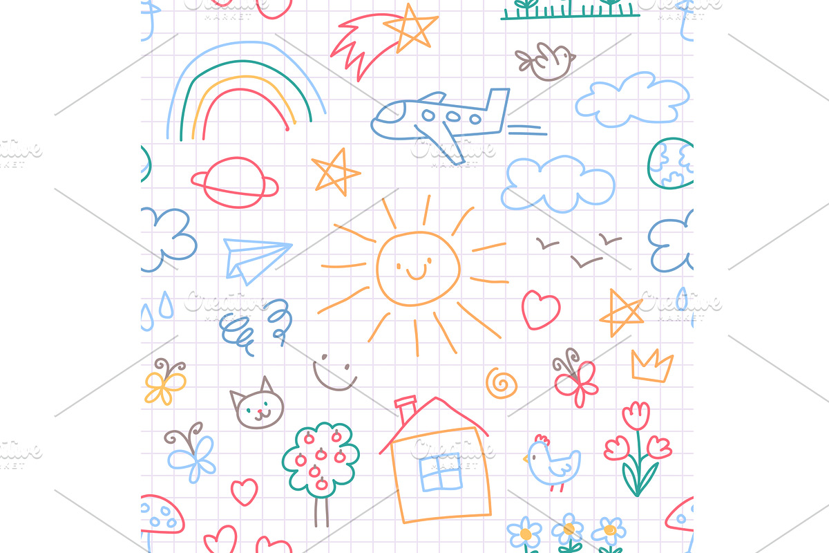 Children drawing seamless pattern, an Illustration by YummyBuum