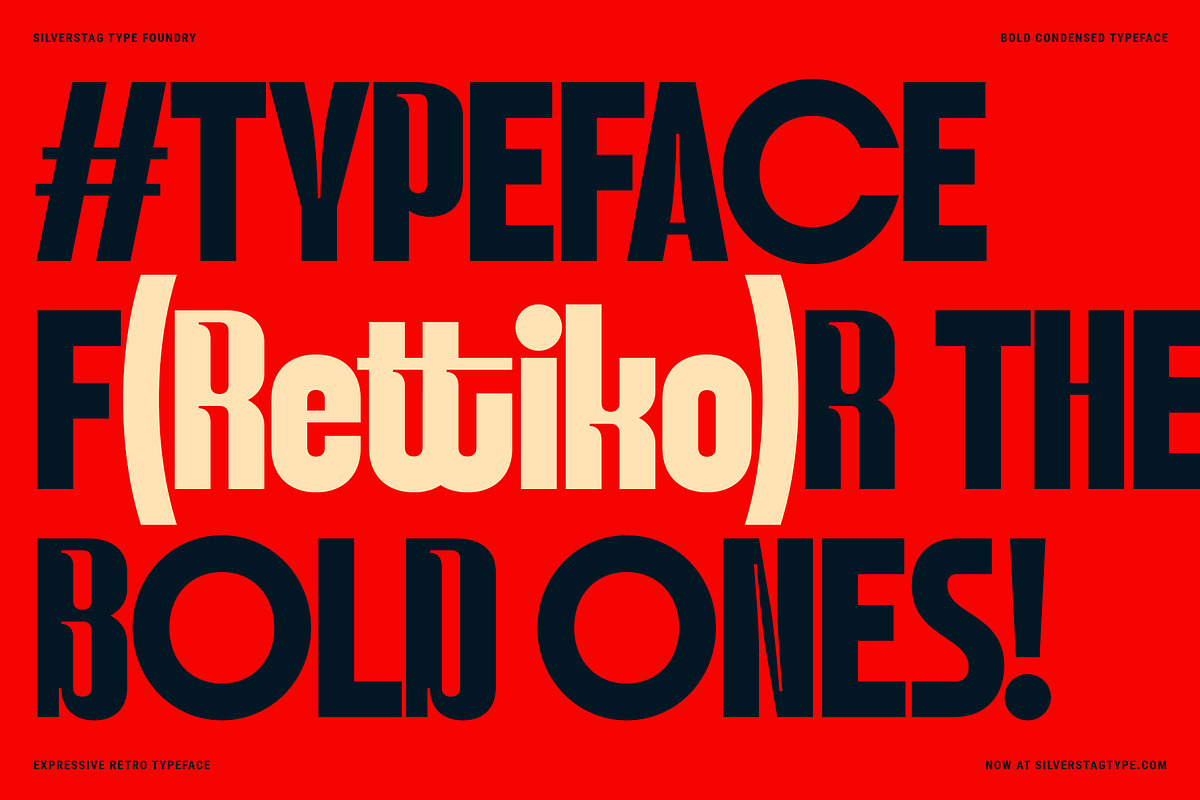 Rettiko - Bold Condensed Typeface, a Sans Serif Font by SilverStag Type Foundry (Photo 1 of 20)