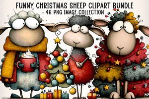 Funny Christmas Sheep Clipart Bundle, an Illustration by Dream Creation