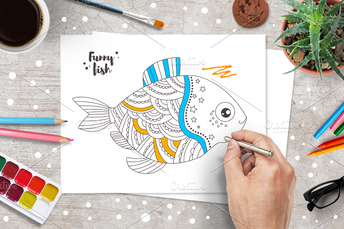 Ten funny fishes . Coloring pages., a Graphic by Anna Violet (Photo 1 of 5)