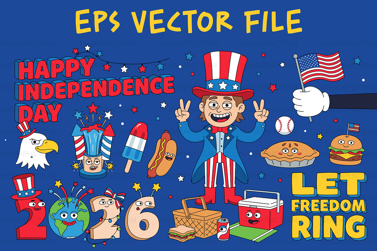 Independence Day Cartoon Clipart Set, an Object Graphic by NH graphic (Photo 1 of 3)