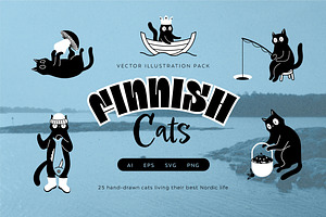 25 Finnish Cats Nordic Illustrations
