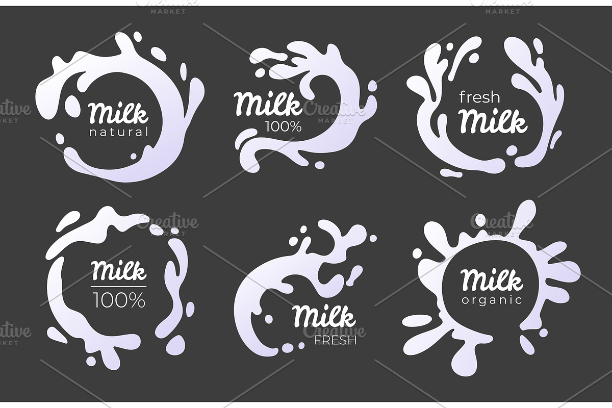 Milk splash labels with dynamic, an Object Illustration by art PVP - market