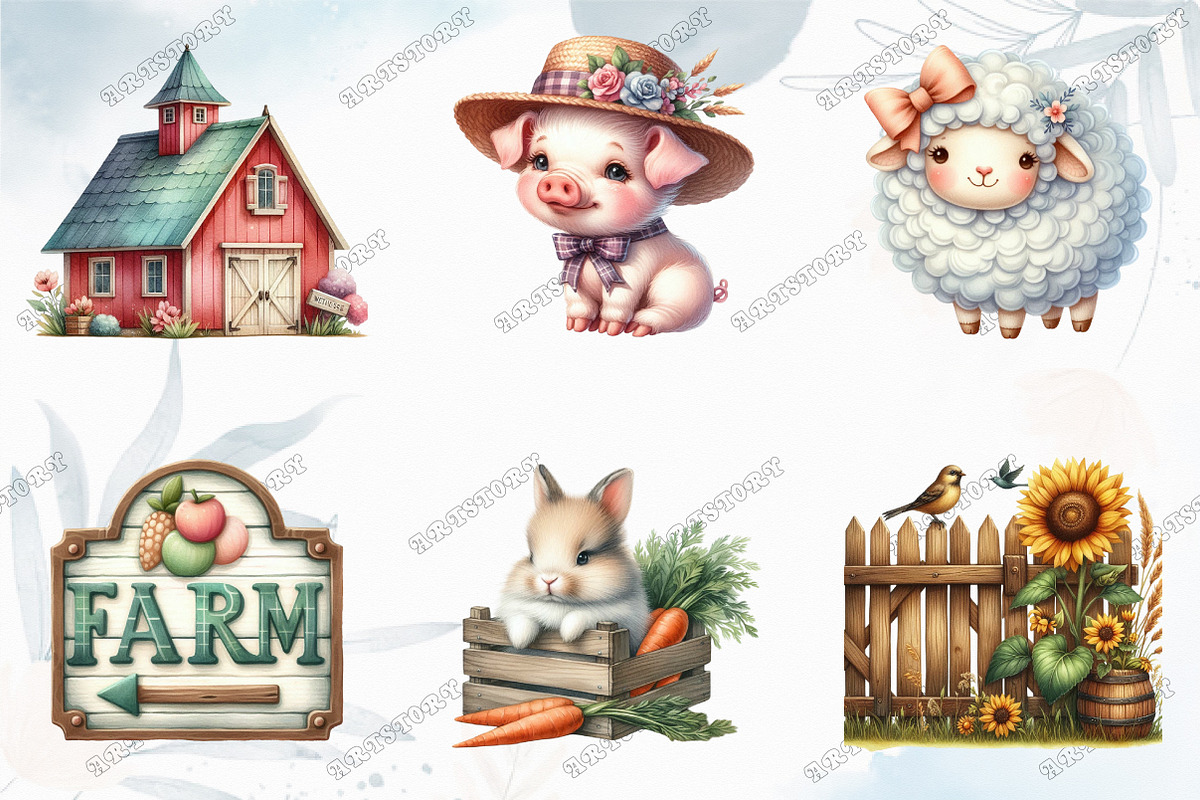 Watercolor Cute Little Farm Clipart, a Graphic by designcity5 (Photo 2 of 5)