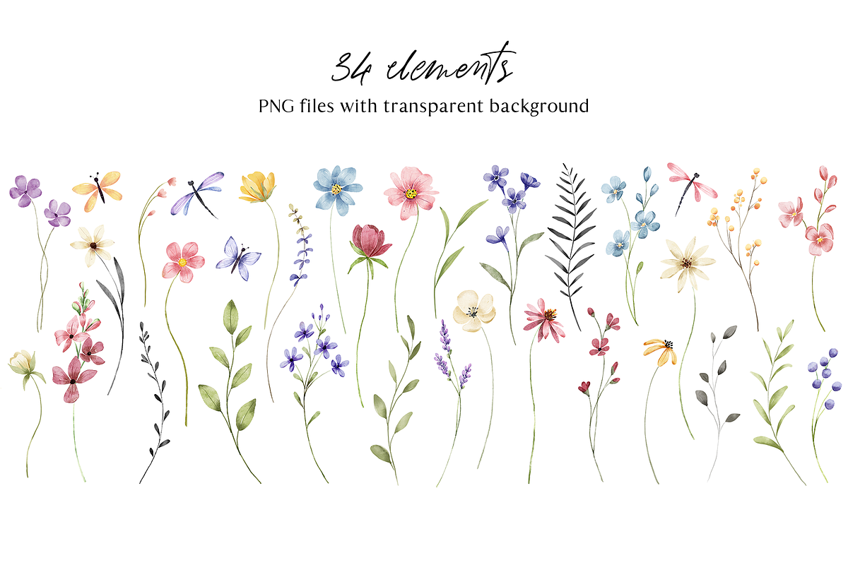 Floral watercolor set, clipart., a Decorative Illustration by Larisa Maslova (Photo 2 of 13)