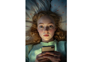 Girl Lying in Bed at Night, Staring, a Technology Photo by Lermont51