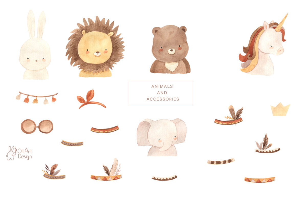 BOHO NURSERY clipart. Watercolor, an Animal Illustration by OlliArtDesign (Photo 5 of 11)
