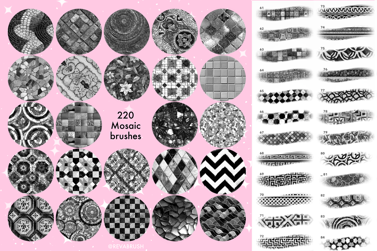 Procreate Mosaic texture brushes, a Brush Add-On by Revabrush (Photo 2 of 7)