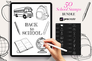 50 School Procreate Stamps Brushes