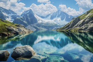 Alpine lake surrounded by snowy, a Nature Photo by MistyDay