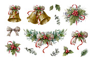 Watercolor Christmas Bells Clipart., a Decorative Illustration by VetaDesign (Thumbnail 3 of 9)