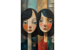 Moody Portrait Two Girls Fine Art, a Decorative Illustration by Art Paradise Studios