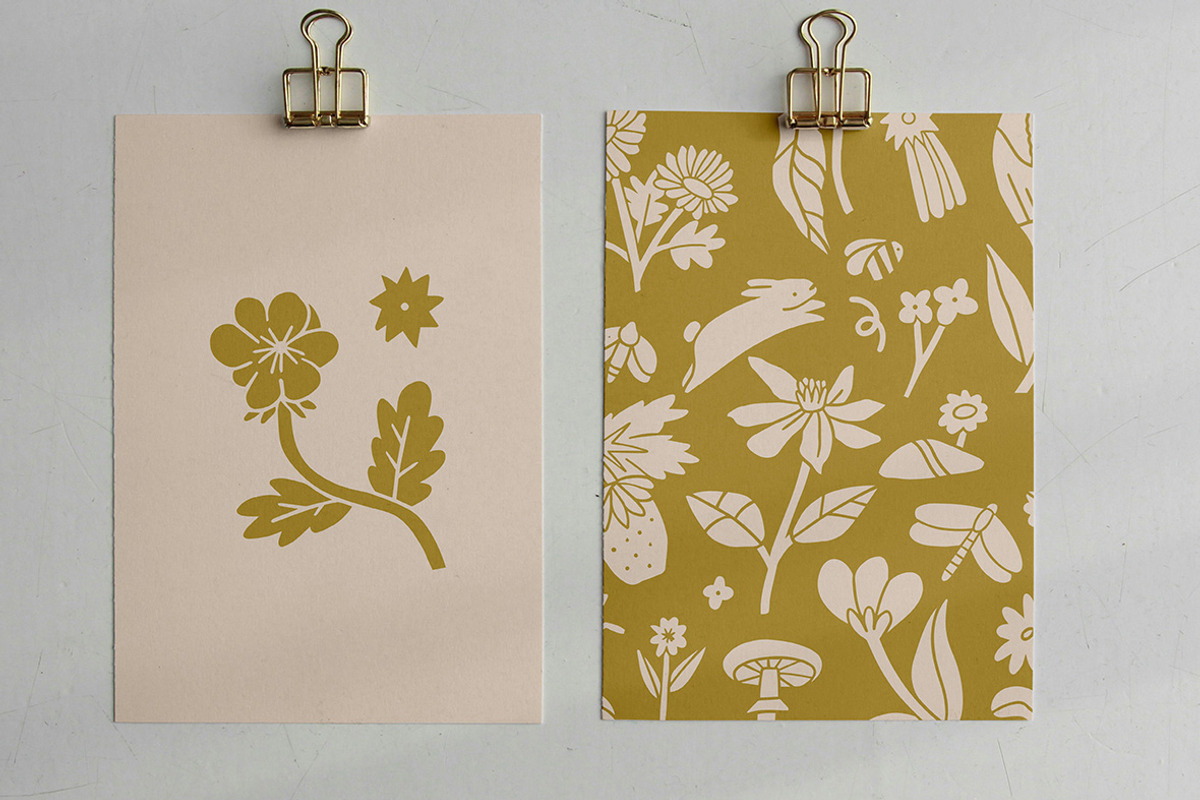 Linocut Meadow Clipart Bundle, an Illustration by ClayStudio (Photo 3 of 8)