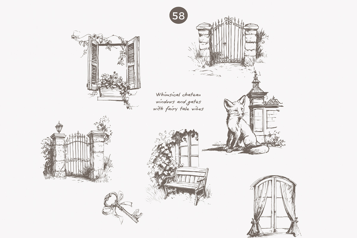 vintage clipart french chateau set, a Decorative Illustration by Patishop Art (Photo 5 of 10)