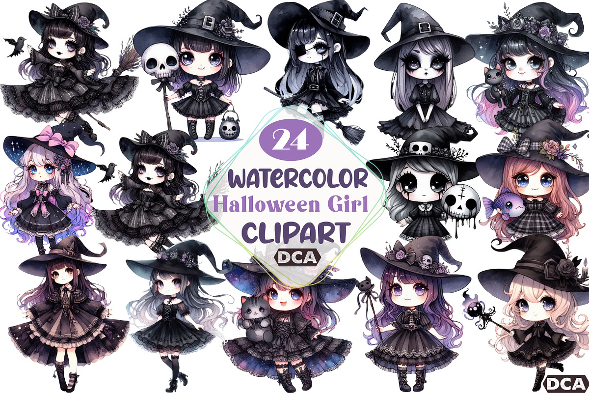 Cute Witch Halloween Girl PNG Clipar, an Illustration by DreamCafeArt (Photo 1 of 5)