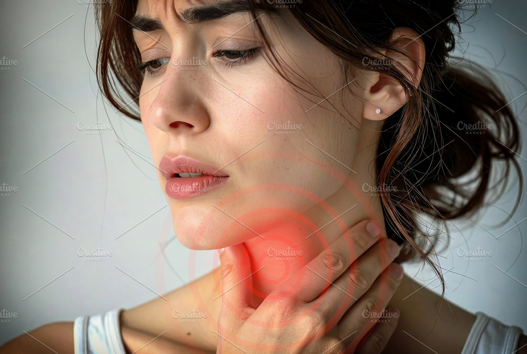 Woman Touching Throat With Pain Highlight, a Health & Medical Photo by Davizro's Market