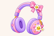 Kawaii Pastel Daisy Dream Headphones, an Object Illustration by HyeRi (Thumbnail 1 of 7)