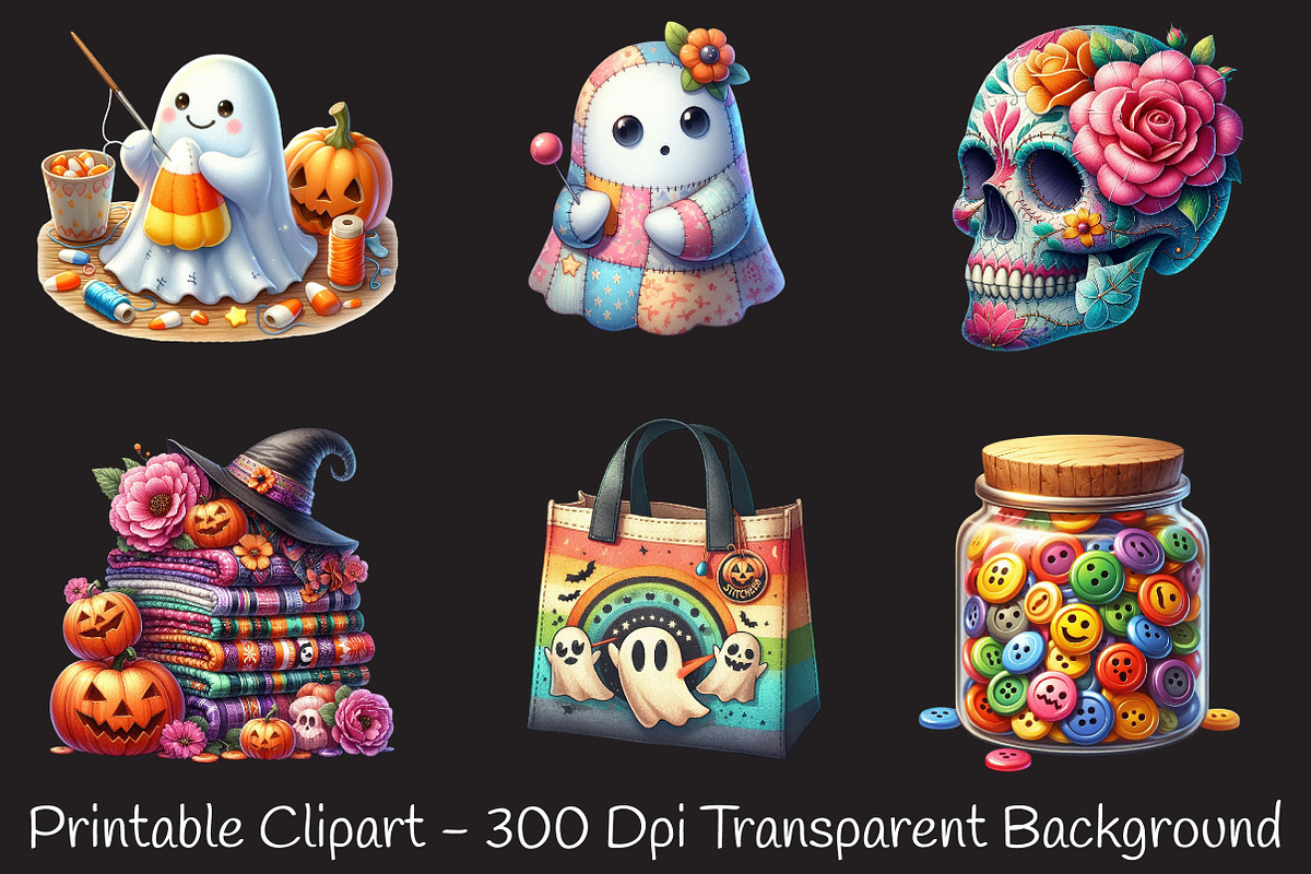 Groovy Halloween Sewing Clipart, an Illustration by RobertsArt (Photo 3 of 7)